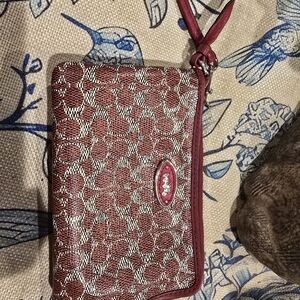 Coach Burgundy and White Signature Wristlet